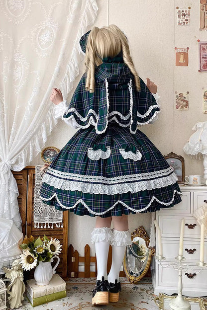 Emerald Gingham Petal Bunny Printed Ruffled Bow Sweet JSK