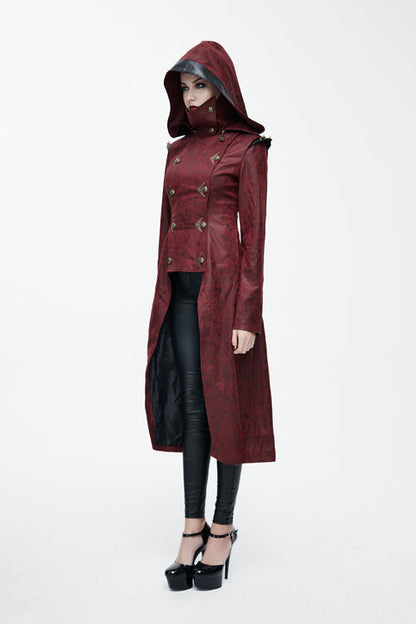 Crimson Punk Leather Coat with Asymmetric Hem and Long Back