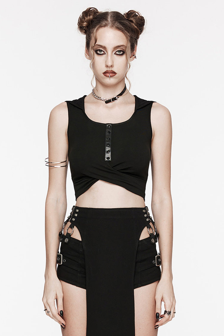 No-Sleeve Hooded Cutout Punk Tank