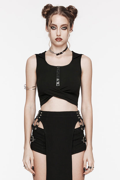 No-Sleeve Hooded Cutout Punk Tank