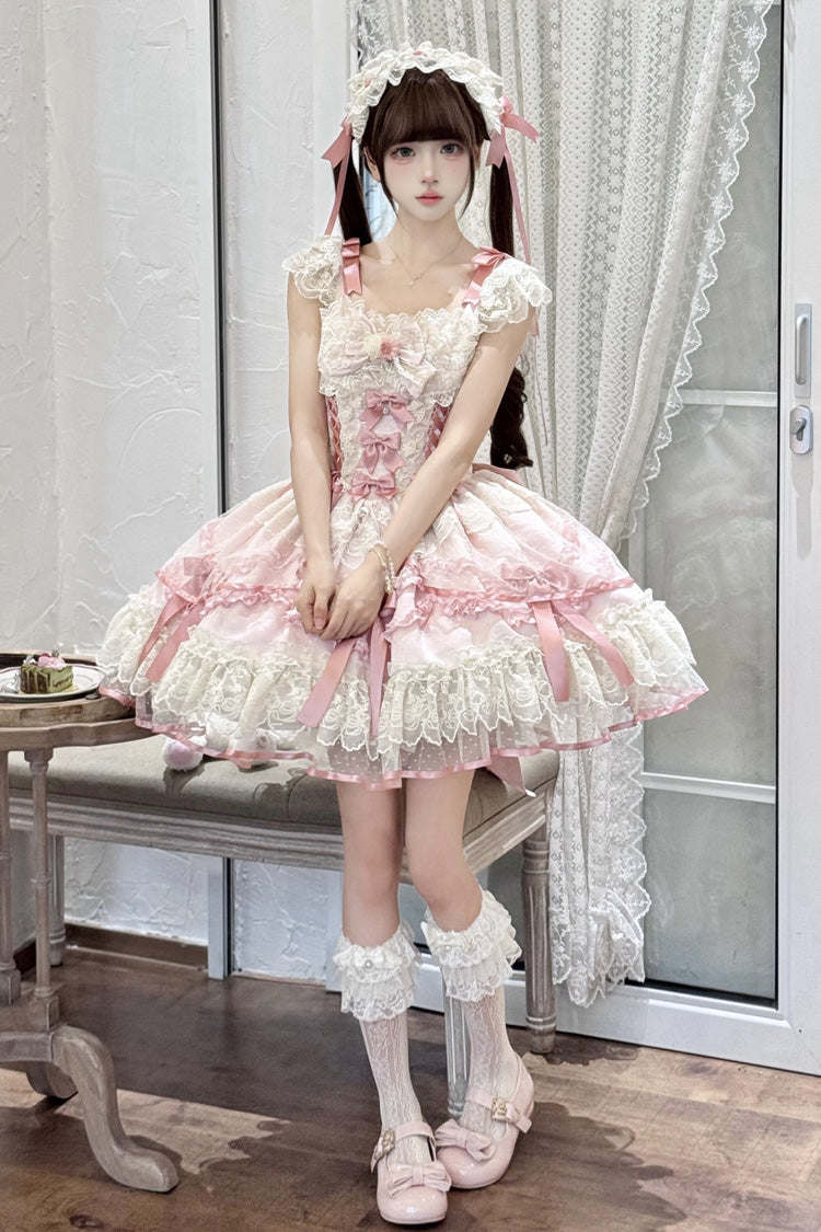 Blush Jacquard Ruffled Lace Princess JSK with Bow