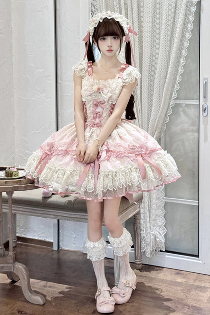Blush Jacquard Ruffled Lace Princess JSK with Bow