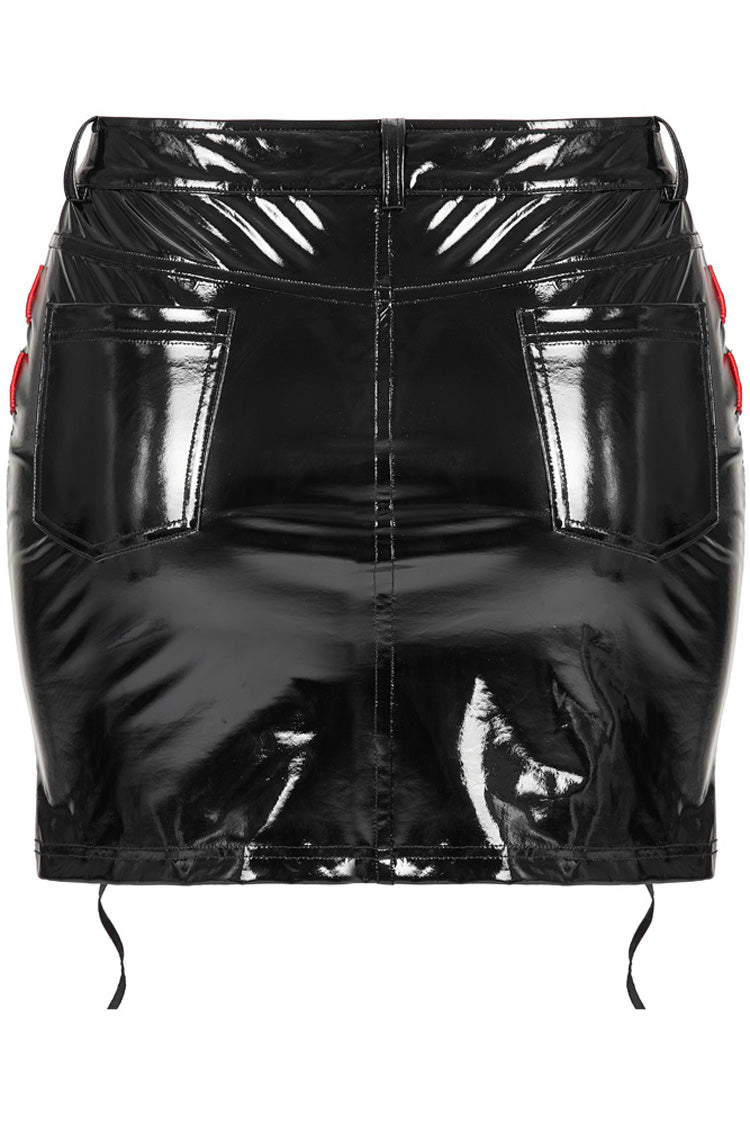 Crimson & Obsidian Slim Fit Sexy Rock Stretch Bag Hip Slit Patent Leather Punk Skirt