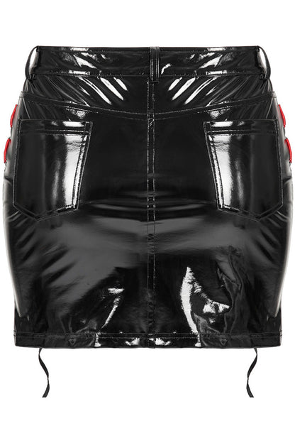Crimson & Obsidian Slim Fit Sexy Rock Stretch Bag Hip Slit Patent Leather Punk Skirt