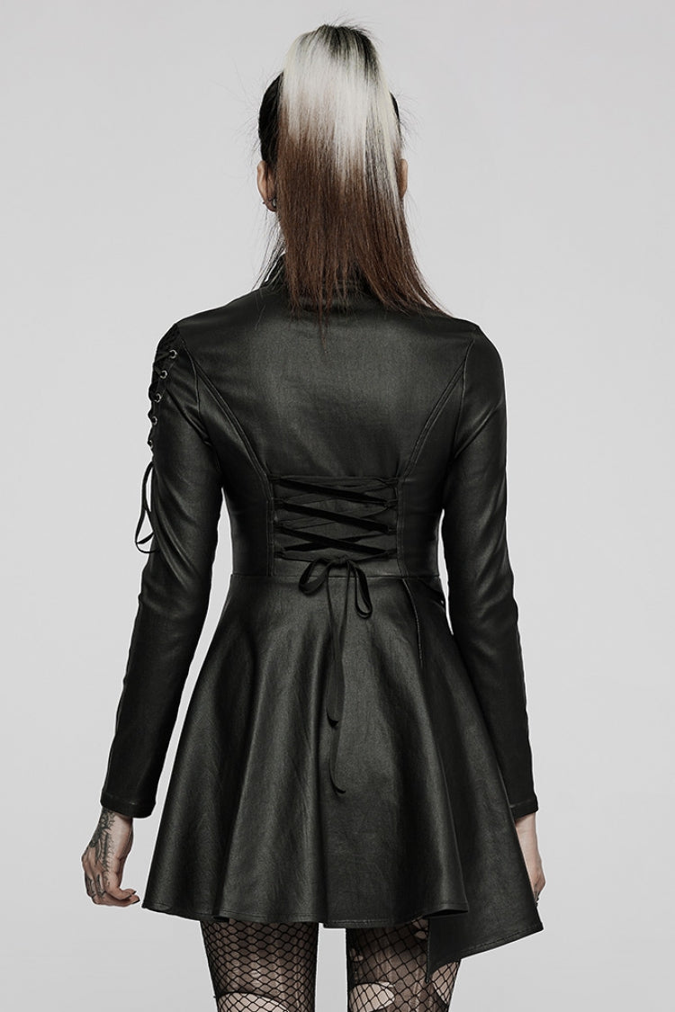 Ebony Long-Sleeve Fitted Sheer Asymmetric Steampunk Dress