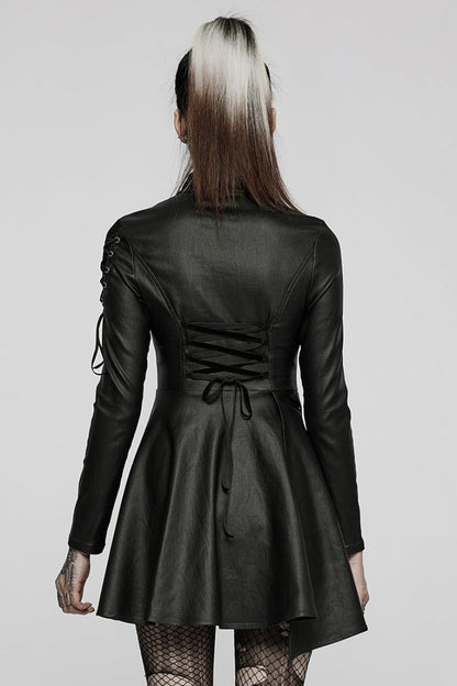 Ebony Long-Sleeve Fitted Sheer Asymmetric Steampunk Dress