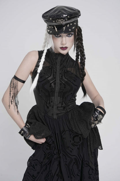 Gorgeous Black Punk Dress for Women, Layered Print with Sheer Fabric