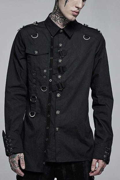 Ink Asymmetric Soft Shirt with Metallic Buckle Trim