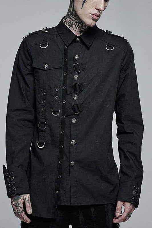Ink Asymmetric Soft Shirt with Metallic Buckle Trim