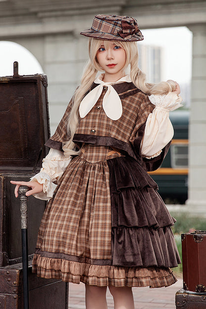 Morning Tune High Waist Asymmetric Ruffle Print Lolita Strap Dress