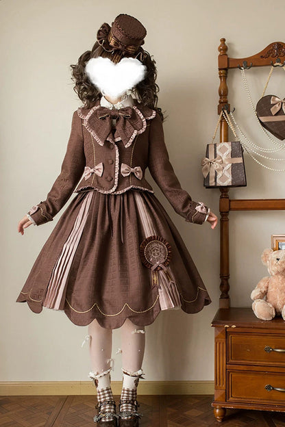 Teddy Chocolate Bar Embroidered Lace-Up Lolita JSK Dress and Skirt - Classic