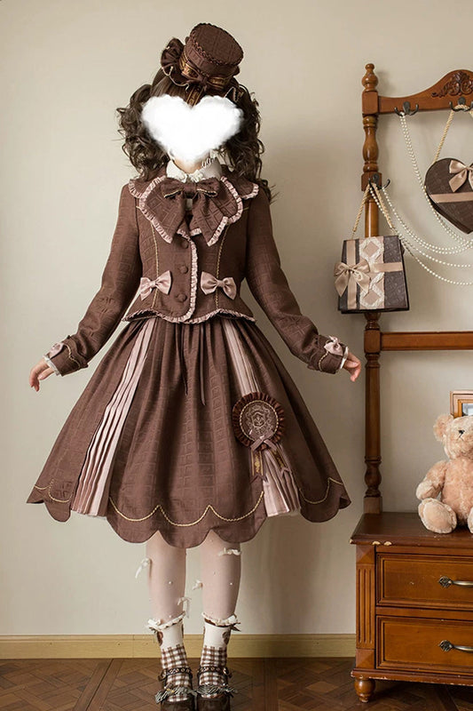 Teddy Chocolate Bar Embroidered Lace-Up Lolita JSK Dress and Skirt - Classic
