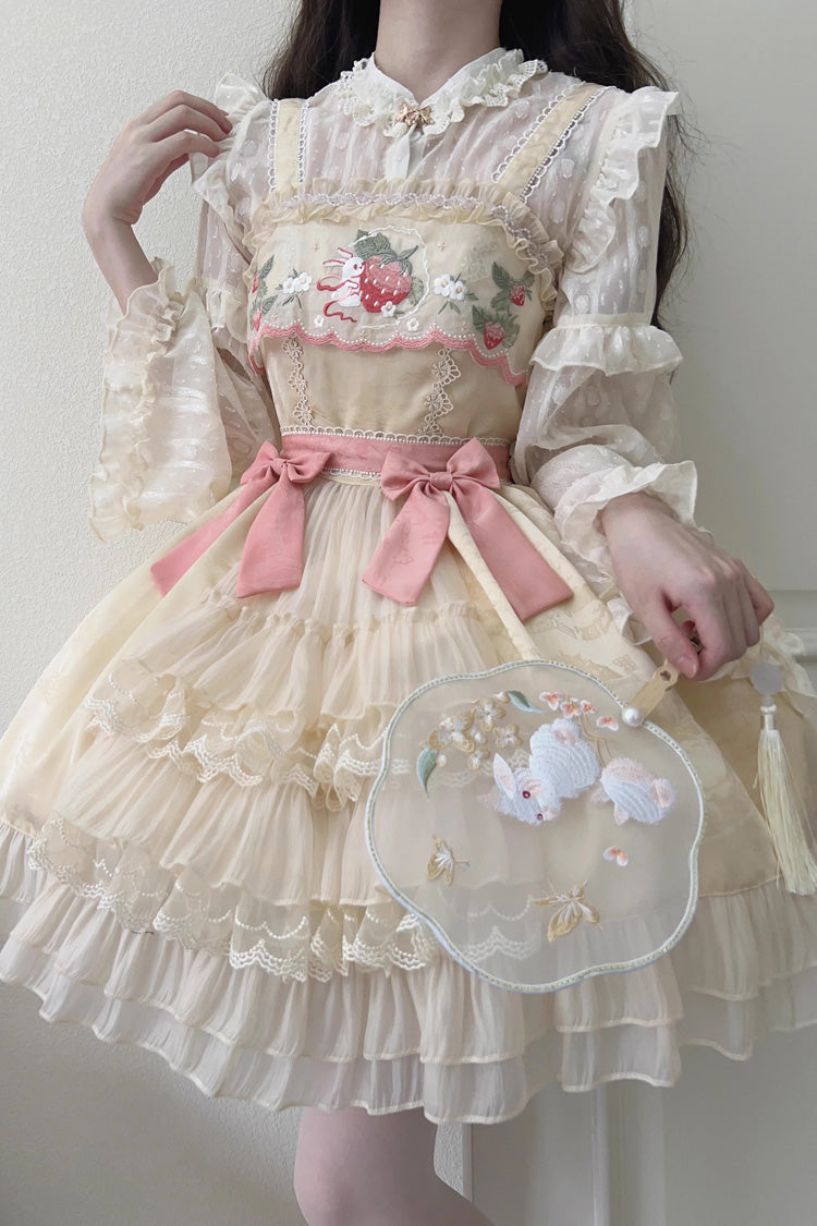 Ruffle Embroidery Cardigan Bowknot Sweet Lolita JSK Dress with Moon Rabbit Print