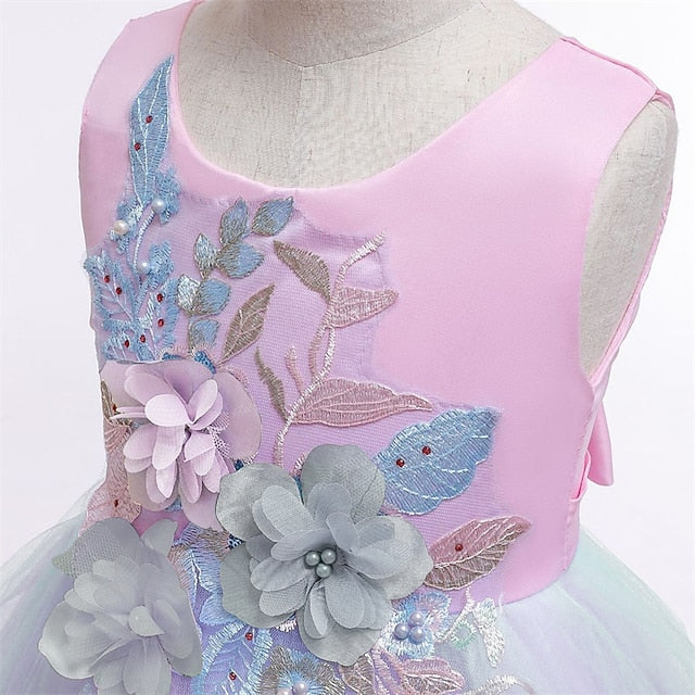 Girls' Kids Party Blushing Floral Lace Blue Dress Purple