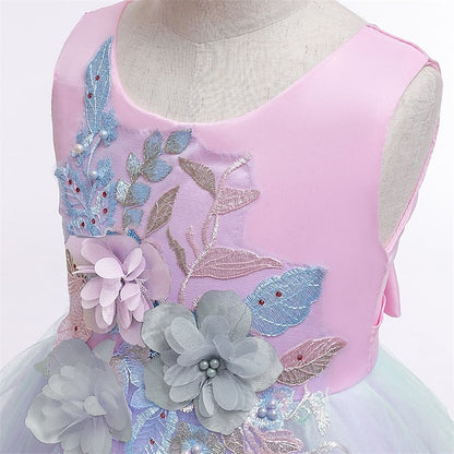 Girls' Kids Party Blushing Floral Lace Blue Dress Purple