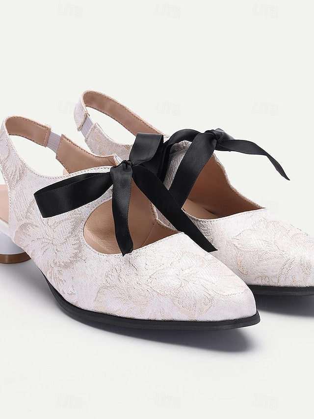 Slingback - Elegant Women's Vintage with Lace Heels Bow