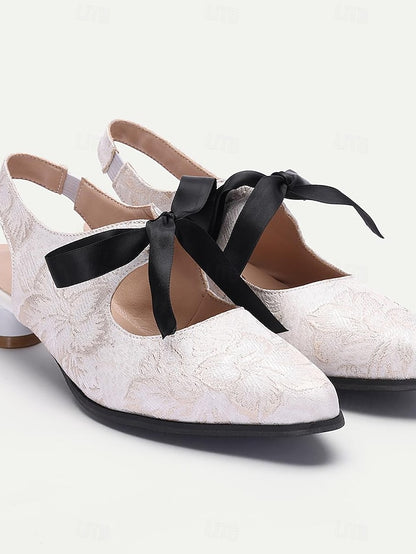 Slingback - Elegant Women's Vintage with Lace Heels Bow