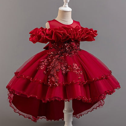 Kids Dress Flower Sleeve Girls' Party Wedding Floral Short