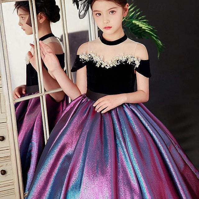 Color Kids Party Dress Solid Girls' Sleeve Short