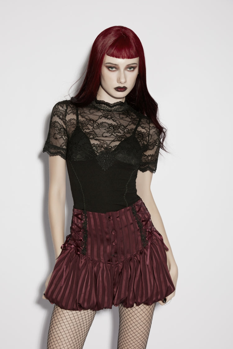 Sheer Faux Two-Piece Gothic Top with Lace for Women