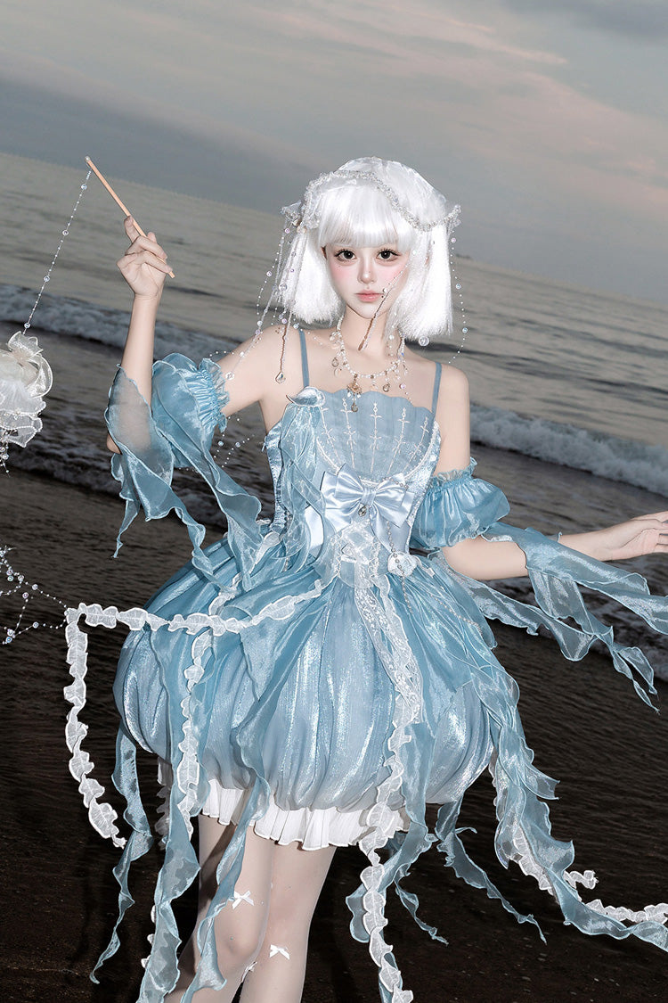 Dreamy Jellyfish Square Collar Printed Ruffled Lace JSK Set