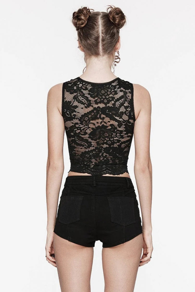 No-Sleeve Cross Embroidery Lace Gothic Waistcoat