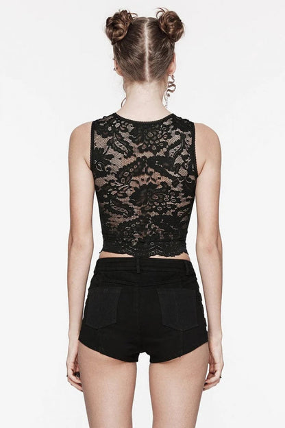 No-Sleeve Cross Embroidery Lace Gothic Waistcoat