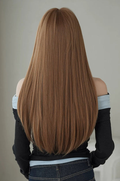 Korean Idol Face-Framing Hime Cut Long Straight Wig with Full Bangs in Mocha Mousse