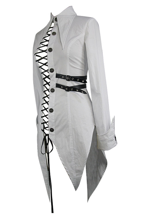 Ivory Cotton Long Swallowtail Punk Blouse