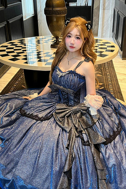 Galaxy of Fallen Tears Glitter Ruffle Asymmetric Sweet JSK