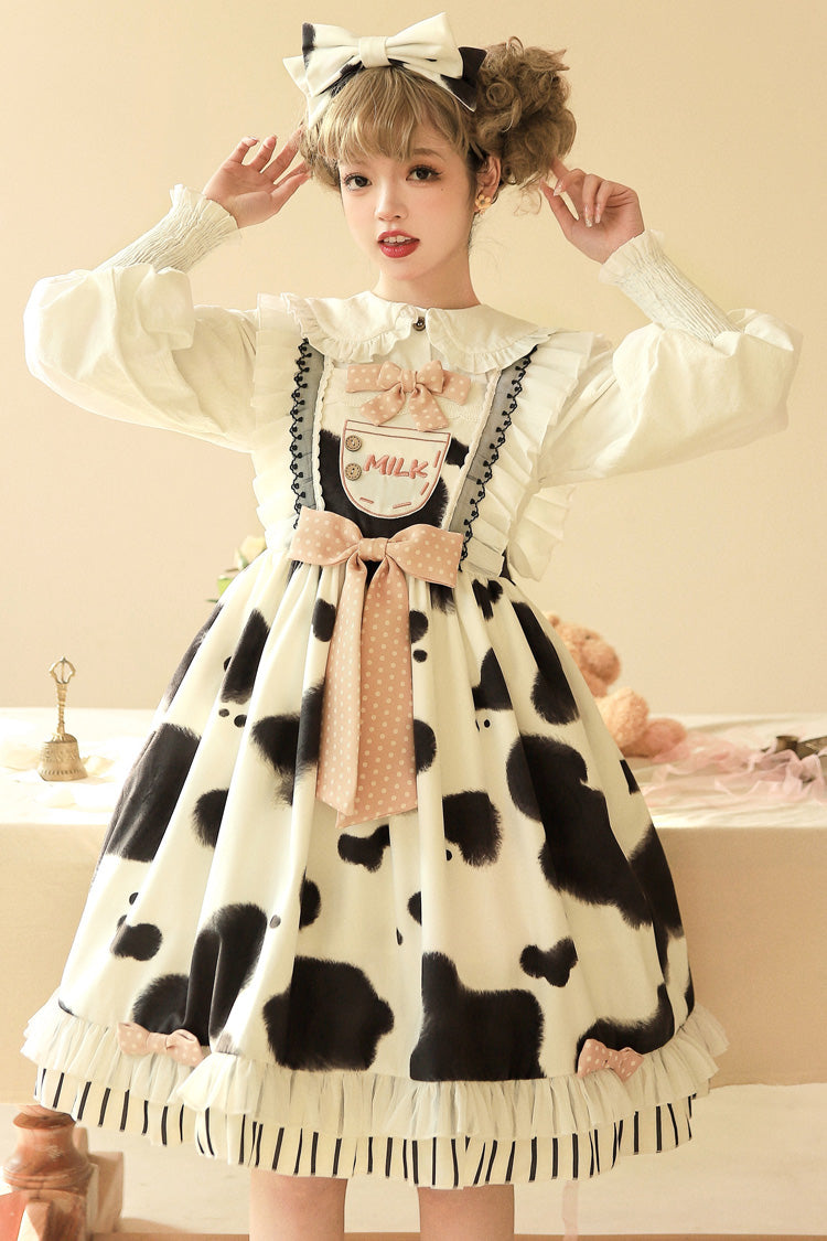 Cow Print Ruffled Bow Lolita JSK in Multiple Colors
