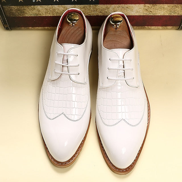 – White Crocodile Leather Shoes Patent Men's Oxford