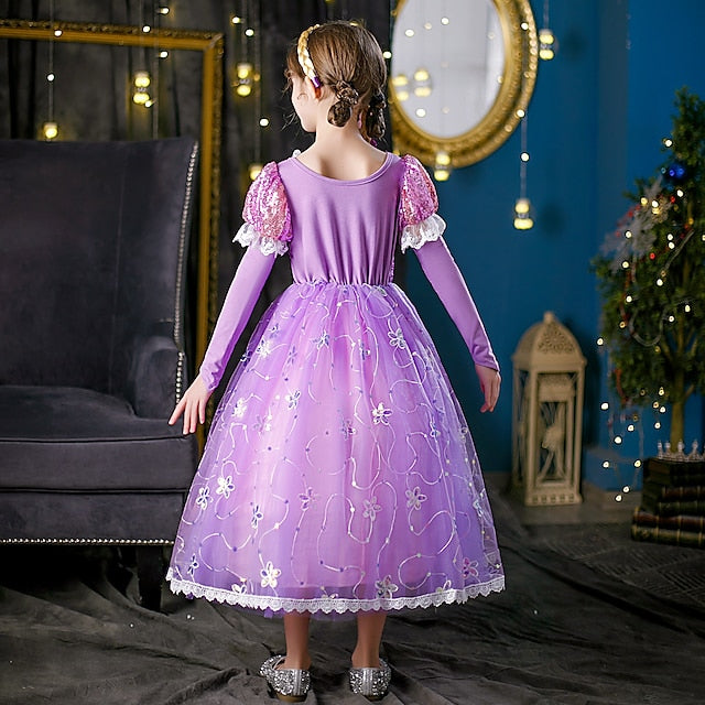 Girl Flower Dress Cosplay Princess Cloak Rapunzel