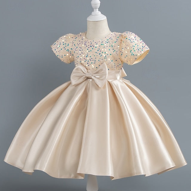 Toddler Girls' Sequin Wedding Short Dress Sleeve Party