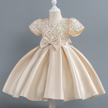 Toddler Girls' Sequin Wedding Short Dress Sleeve Party
