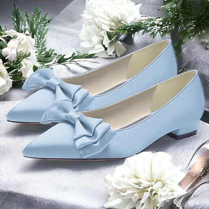 Flats Women's Bowknot Shoes Party Low Wedding Heel Pointed