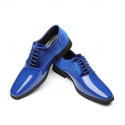 and White Shoes Blue Velvet Finish Glossy Men's with