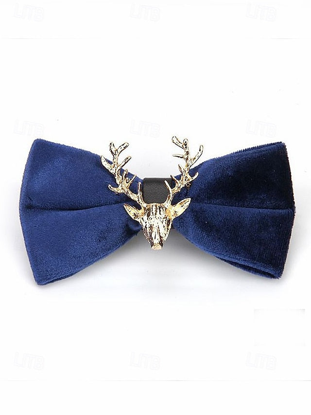 Tie Head Pin Gold Bow with Velvet Deer Men's