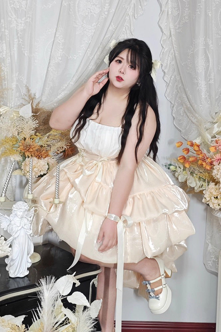 Plus Size Sweet Lolita Gown with Off-Shoulder Double-Layer Ruffles & Bow