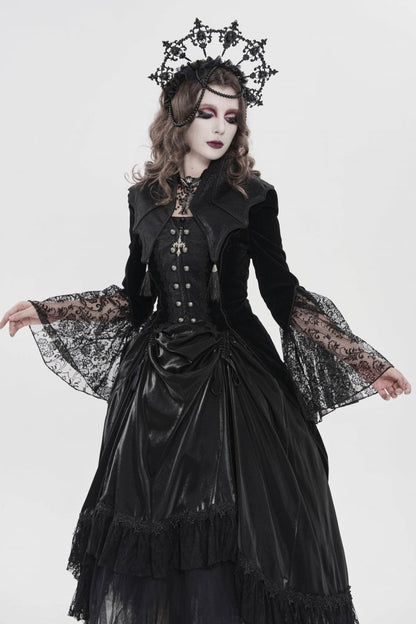 Ebony Flared-Sleeve Embroidered Lace Fitted Zip Gothic Batwing Jacket