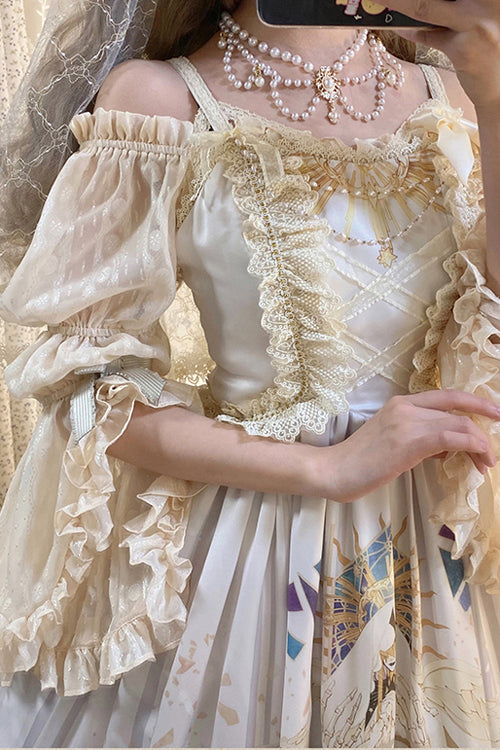 Gorgeous Vintage Hymn Print Sweet Lolita JSK Dress with High Waist, Cream