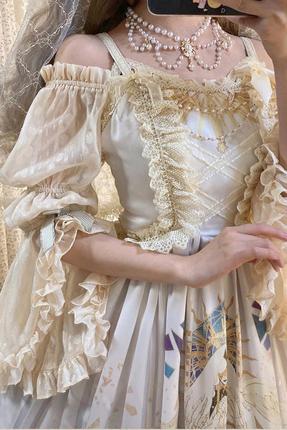 Gorgeous Vintage Hymn Print Sweet Lolita JSK Dress with High Waist, Cream