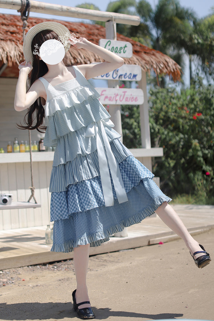 Go To The Beach Ruffle Print Holiday Sweet Lolita JSK