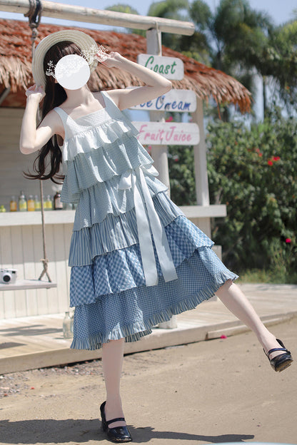 Go To The Beach Ruffle Print Holiday Sweet Lolita JSK