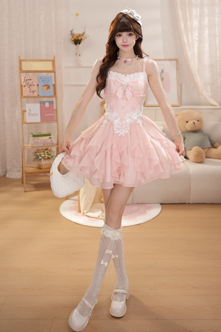 Blush Square Collar Ruffled Lace Princess JSK with Bow