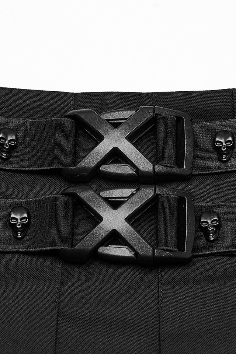 Punk Pleated Skirt with Skull Buckle Detail