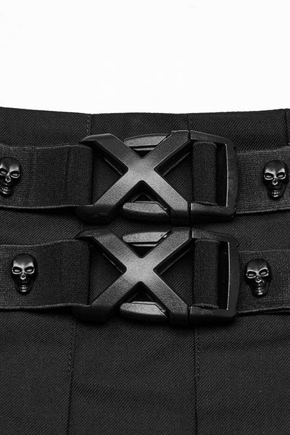 Punk Pleated Skirt with Skull Buckle Detail