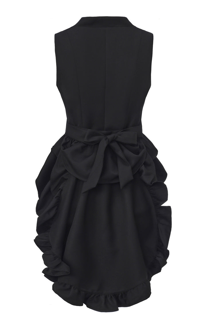 Ebony Sleeveless Ruffled Victorian Prince Coat - Immortal Silent Agent