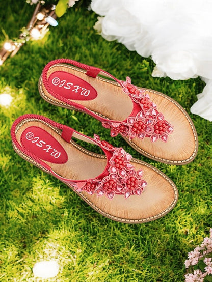 Comfortable Beaded Floral with Design Flat Slip-Ons