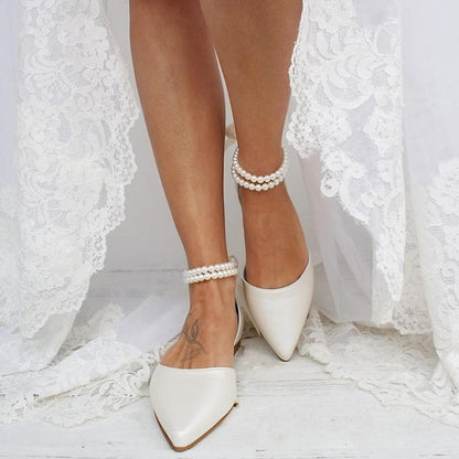 Women's Strap White – Bridal Pearl Flats Ankle Elegant